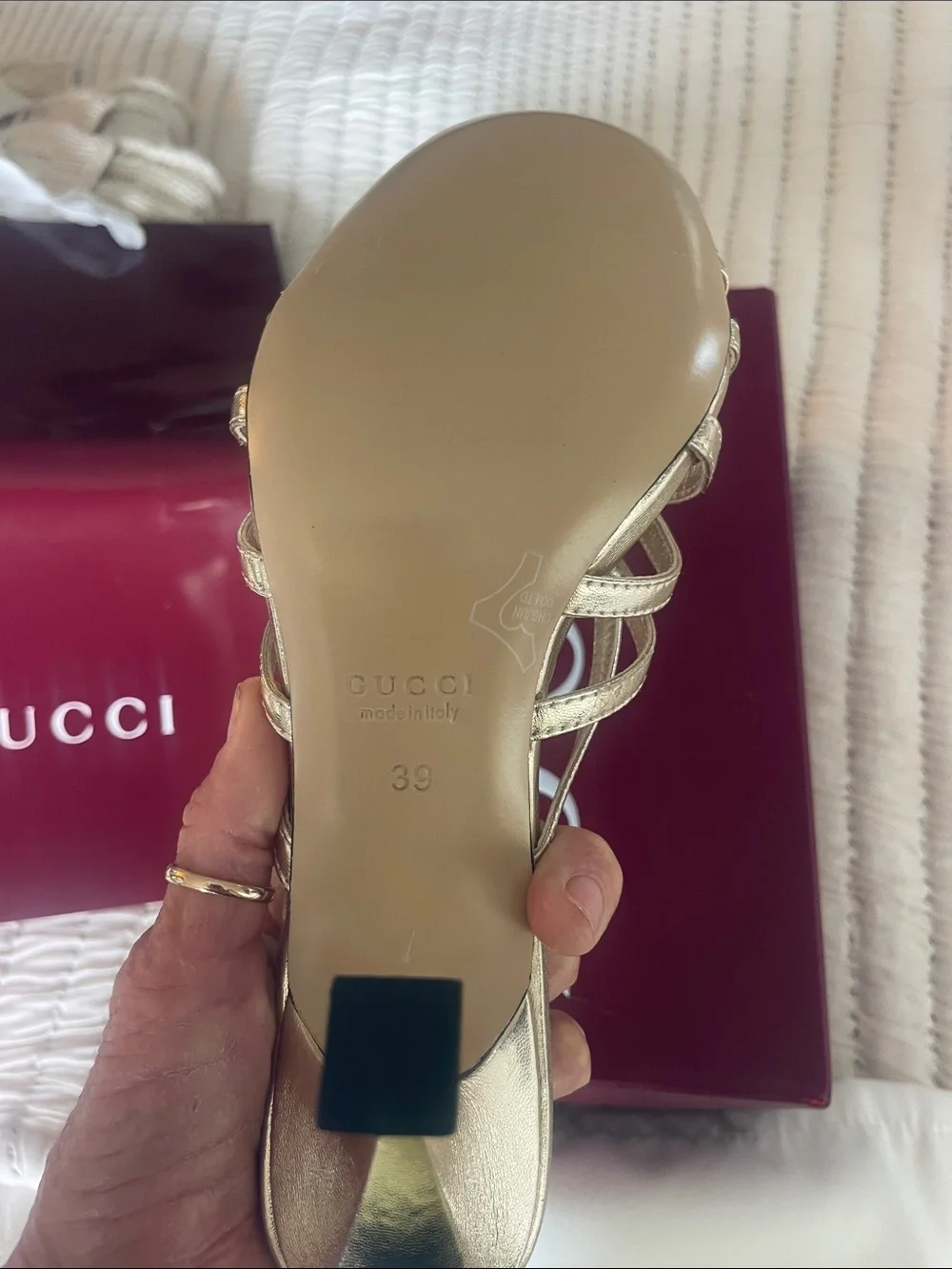 Gucci Gold Crystal Interlocking G Slide Sandals